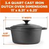 3.4 Quart Pre-Seasoned Cast Iron Dutch Oven with Handles and Lid