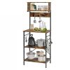 Industrial Modern Kitchen Metal Wood Shelf Bakers Rack Microwave Stand