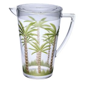 2.75 Quarts Water Pitcher with Lid, Palm Tree Design Unbreakable Plastic Pitcher, Drink Pitcher, Juice Pitcher with Spout BPA Free