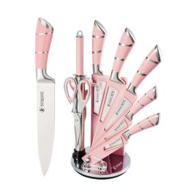 Kitchen Knife Set, 9-Pieces Pink Sharp Non-Stick Coated Chef Knives Block Set ,Stainless Steel Knife Set for Kitchen with Sharpener for Cutting Slicin