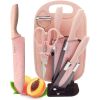 Kitchen Knife Set, Pink 7PC Wheat Straw Sharp Chef Knife Set with Cutting Board and Acrylic Stand, Stainless Steel Cooking Knife with Gift Box for Wom