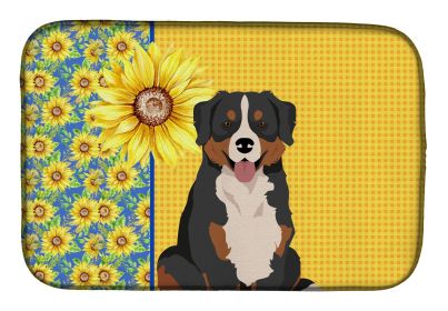 Summer Sunflowers Bernese Mountain Dog Dish Drying Mat Absorbent Dish Drying Mat Pad for Kitchen Counter Dish Drainer Mat for Countertop, 14 x 21"