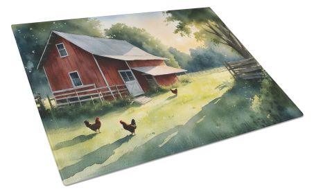 Chicken Coop at Dawn Glass Cutting Board Decorative Tempered Glass Kitchen Cutting and Serving Board Large Size Chopping Board