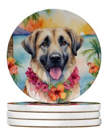 Anatolian Shepherd Luau Large Sandstone Coasters Pack of 4 Absorbent Round Coasters Decor Gifts for Men or Women, 4 in, Multicolor